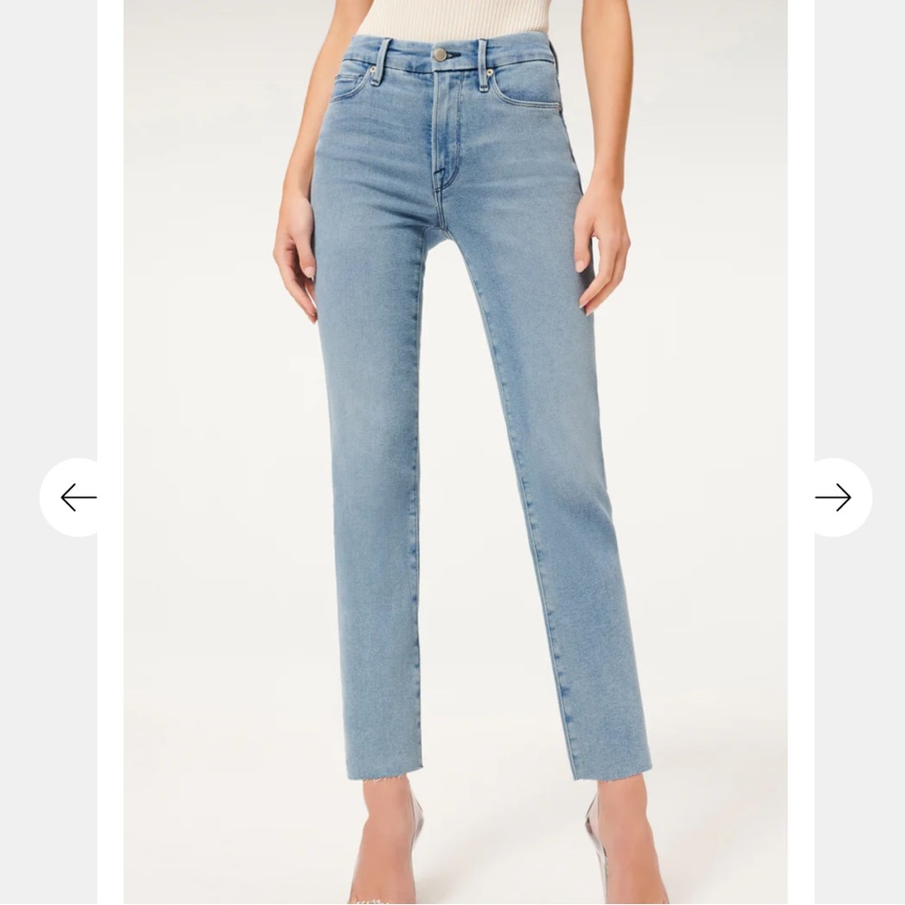 Good American Good Straight Jeans Raw Edge STYLE: GSRHA1TFT color BLUE449
